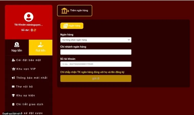 Rút Tiền 33WIN: Bí Quyết Giao Dịch Nhanh, An Toàn Từ Cao Thủ 1 Giao diện rút tiền 33WIN