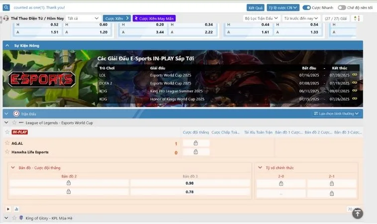 Bí Quyết Chinh Phục Cá Cược Thể Thao Điện Tử Tại 33WIN Như Cao Thủ 1 Giao diện đặt cược thể thao điện tử tại 33WIN